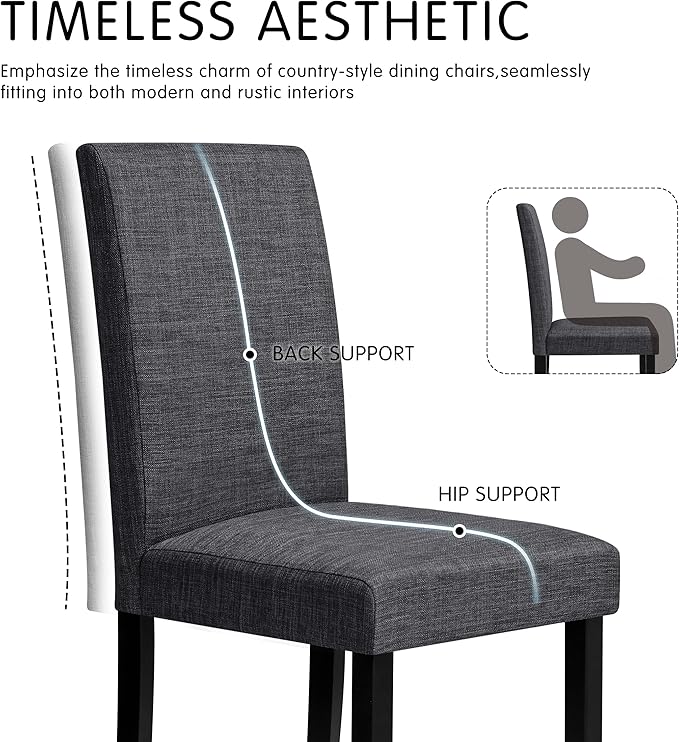 CHUN YI Upholstered Dining Chairs Set of 6, Fabric Dining Room Chairs with Solid Wood Legs, Modern Parson Chairs for Kitchen, Restaurant, Hotel, Dark Gray