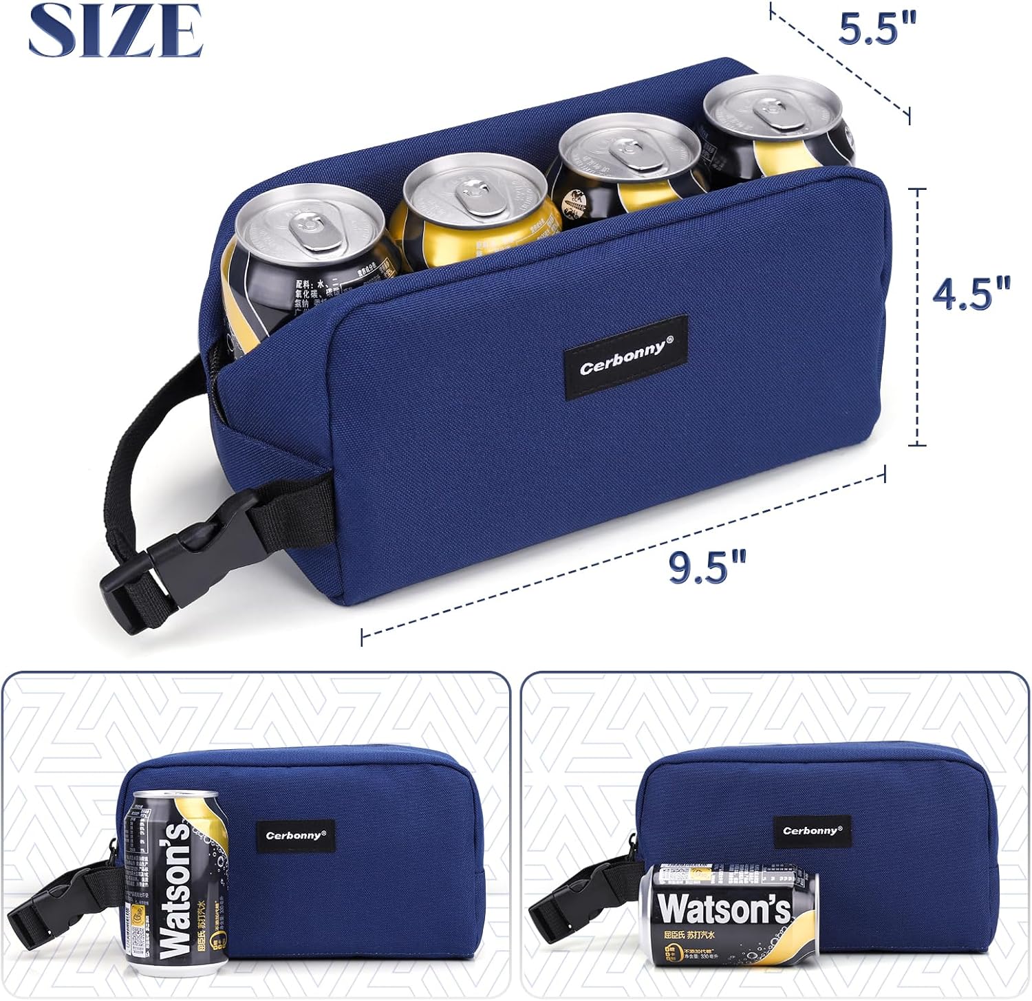 Cerbonny small lunch bag Freezable Lunch Bag for Work School Travel,Leak-proof Small Lunch Bag,Small Insulated Bag For Kids 3+/Adults,Freezer Lunch Bags,Freezable Snack Bag,Navy Blue（Larger size）