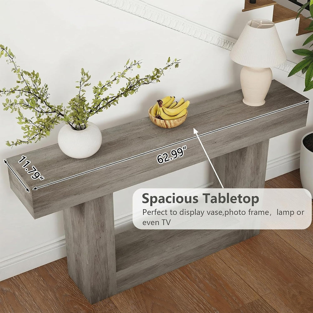 Spaco 63'' Long Console Table,2 Tier Farmhouse Entryway Table Sofa Ta...