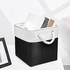 Fabric Storage Cubes, 11 inch cube storage bin with Handles, 11x11cube storage organizer bins, Collapsible Storage Bins for Shelves and Home, Cubby Storage Bins (white-black, 10.5x10.5x11in)