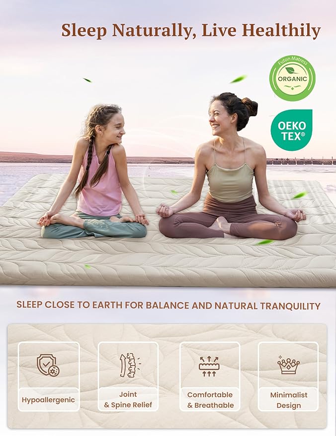 ZonLi Japanese Floor Mattress Futon Mattress Twin Size, Thicken Roll Up Tatami Mat w/ 100% Cotton Washable Cover, Portable & Foldable Floor Bed Mattress for Sleeping, Dormitory, Adult Kids, Khaki