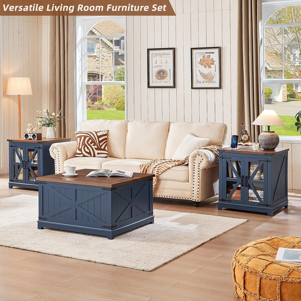 Joaxswe Farmhouse Coffee Table Set 3, End Table and Coffee Table | Blue 24...