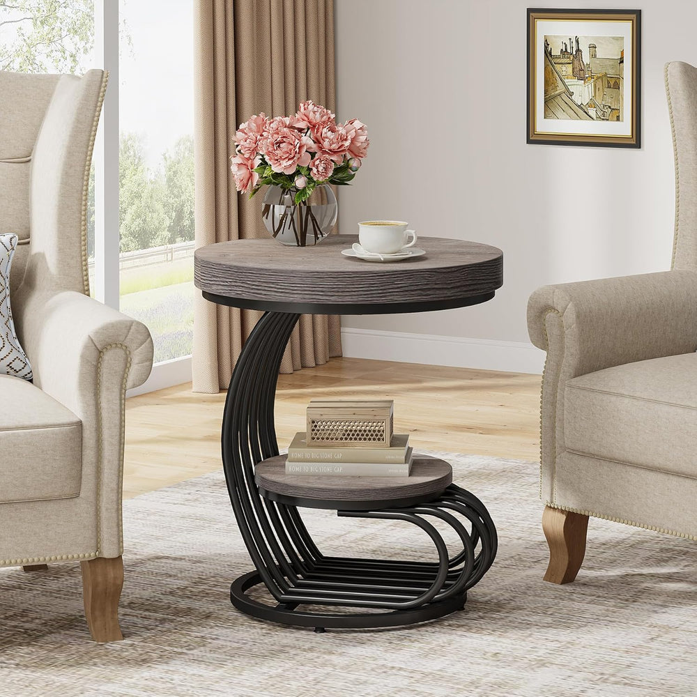 Tribesigns Round End Table, 2-Tier Farmhose Wood Side Table with Shelf Storag...