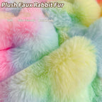 LIFEREVO Fluffy Faux Rabbit Fur Bean Bag Cover (No Filler), Soft Fuzzy Stuffed Animal Storage Bubble Waffle Bean Bag Chair for Plush Toys, Comfy Shaggy Furry Beanbag Cover Kids Girls Adults, Rainbow