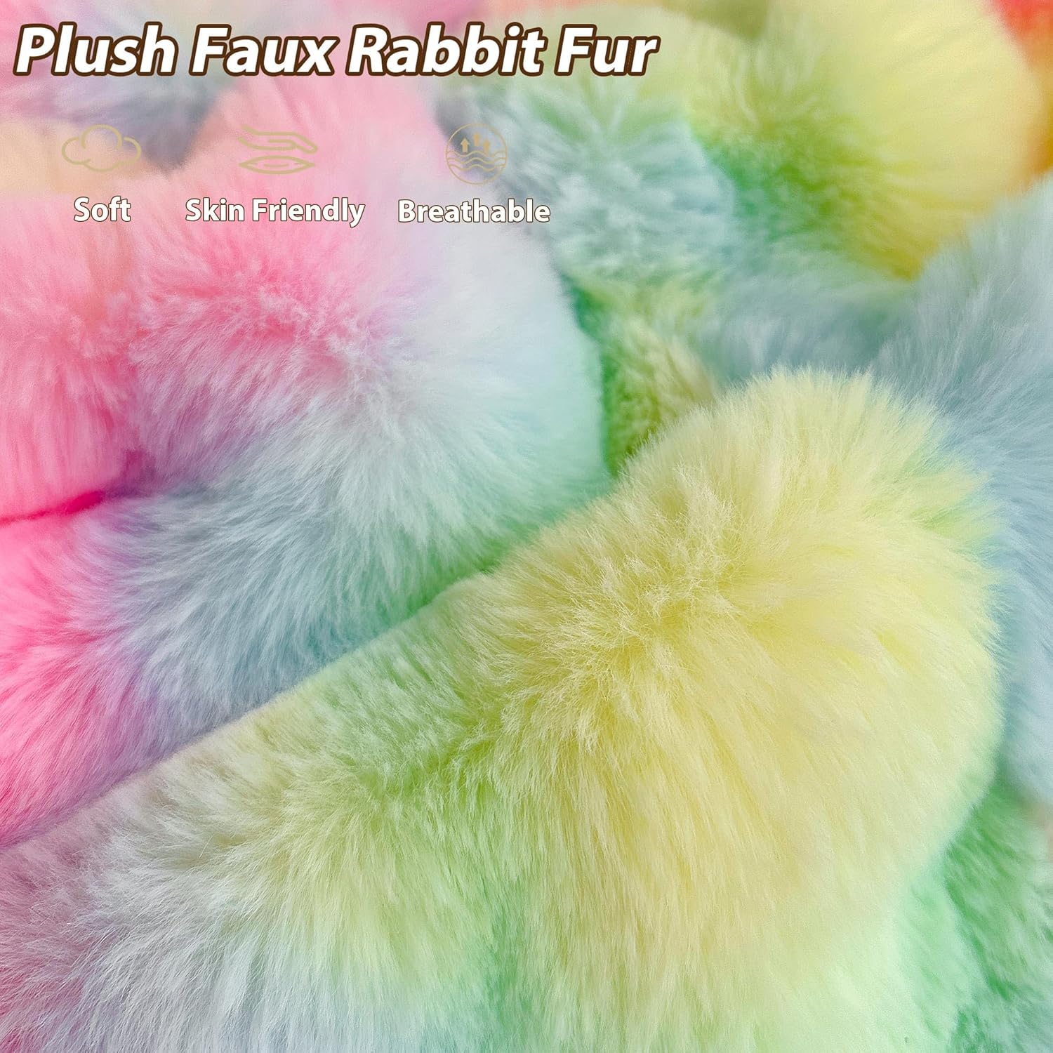 LIFEREVO Fluffy Faux Rabbit Fur Bean Bag Cover (No Filler), Soft Fuzzy Stuffed Animal Storage Bubble Waffle Bean Bag Chair for Plush Toys, Comfy Shaggy Furry Beanbag Cover Kids Girls Adults, Rainbow