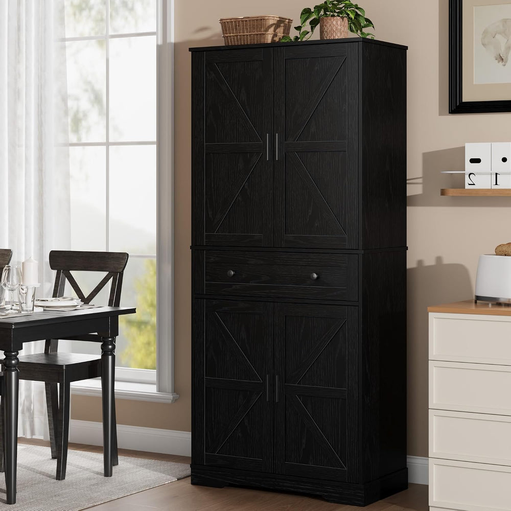 Garvee 71" Kitchen Pantry Cabinet, Barn Door Freestanding Cupboard with ...