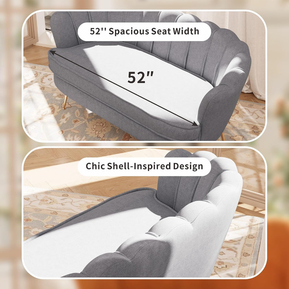 59'' Loveseat Sofa, Modern Chenille 2-Seater Sofa with Golden Legs, C...