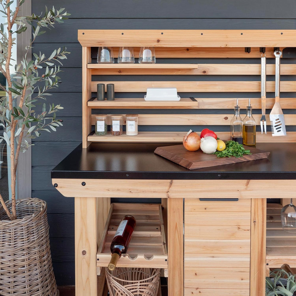 Backyard Discovery 48" Cedar Wood Buffet Hutch Serving Station with Galv...