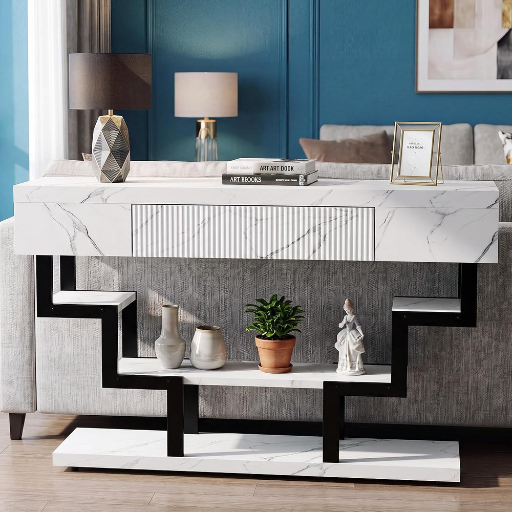 47.3" Console Table with Fluted Drawers, 3-Tier Modern Entryway Table wi...