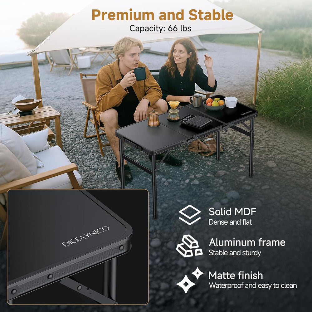 Folding Camping Table, 34.2"x15.7" 3 Adjustable Height Max 27.5&quo...
