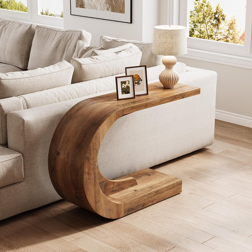 LITTLE TREE 43.3-Inch Farmhouse Console Table, 2-Tier C-Shaped Sofa Table Beh...