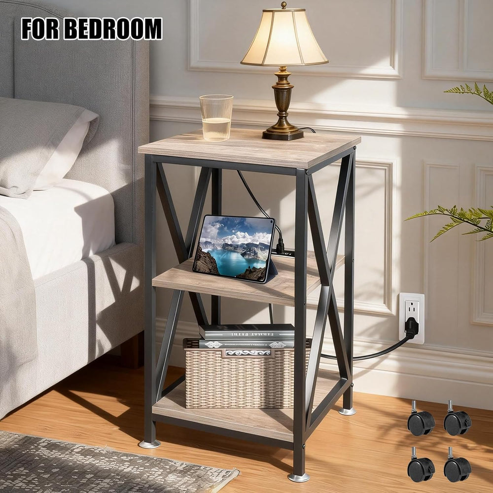 End Tables Living Room Set of 2, Square End Table with Charging Station, 16&q...