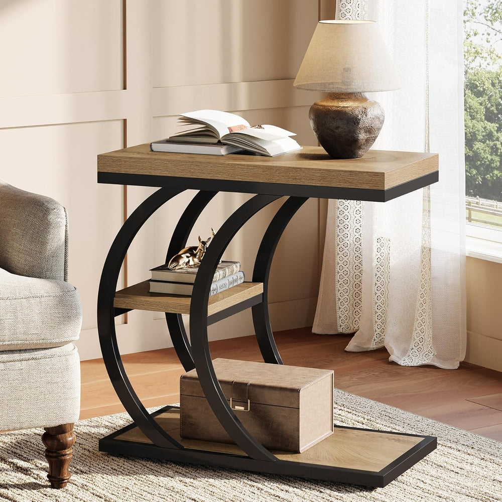 Tribesigns End Table for Living Room, 3-Tier Narrow Wood Couch C-Shaped Side ...