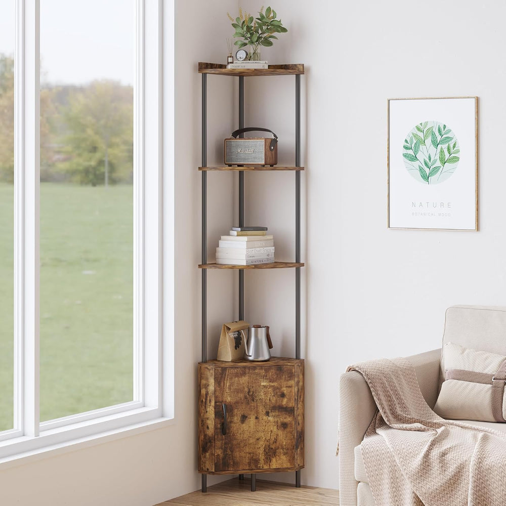 5-Tier Corner Shelf - 65.5" Tall Storage Cabinet & Bookshelf for Liv...