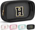YOOLIFE Travel Toiletry Bag for Women, Black Clear Makeup Bag Cute Make Up Bag Cosmetic Bags Skin Care Makeup Bag Organizer Birthday Gifts for Women Teacher Mother Girlfriend Initial H