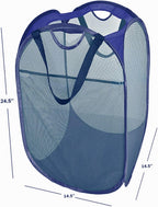 HOUSE AGAIN [Reinforced] Strong Mesh Pop-up Laundry Hamper, Quality Collapsible Laundry Basket with Durable Handles Solid Bottom High Carbon Steel Frame, Easy to Open and Fold Flat for Storage(Blue)