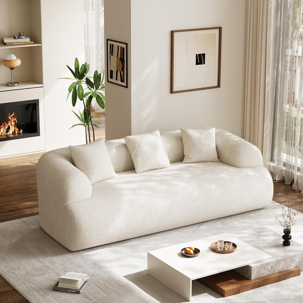91" Modern Curved Couch,3 Seater Floor Sofa & Deep Seat,Beige White ...