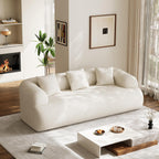 91" Modern Curved Couch,3 Seater Boneless Sofa & Deep Seat,Beige White | Cute Curve Sofa with Soft Chenille,High Foam and Oversized Deep for Modern Living Rooms, Bedrooms ,Apartments,No Assembly