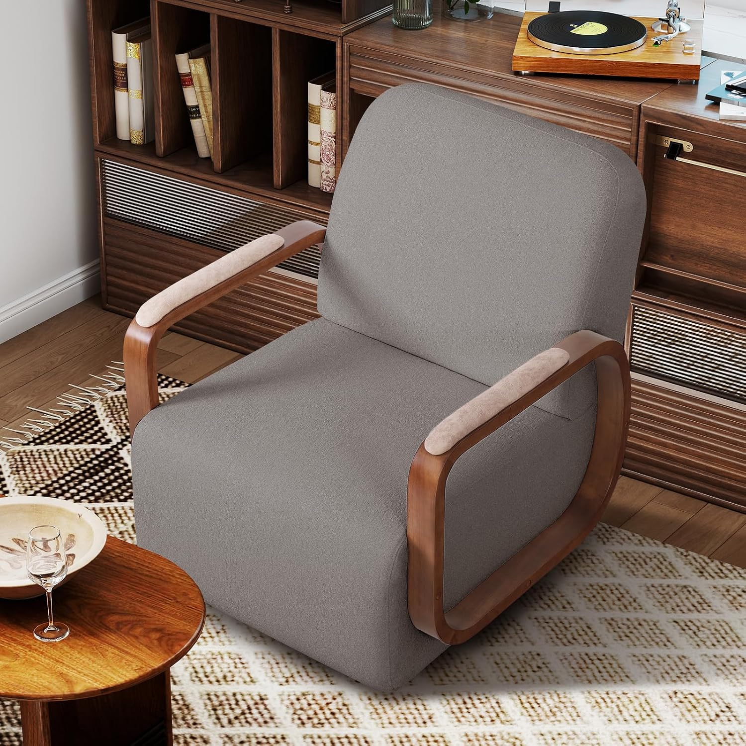 Couchus Swivel Accent Chair with Sturdy Base (Gray, Set of 1) | 360° Rotating Living Room Chair, Chenille Fabric Upholstered Armchair for Living Room