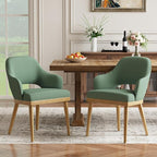 Wooden Dining Chairs Set of 2, Modern Fabric Upholstered Dining Room Chair, Kitchen Side Chairs, Farmhouse Dinner Chair with Open Back for Kitchen, Green