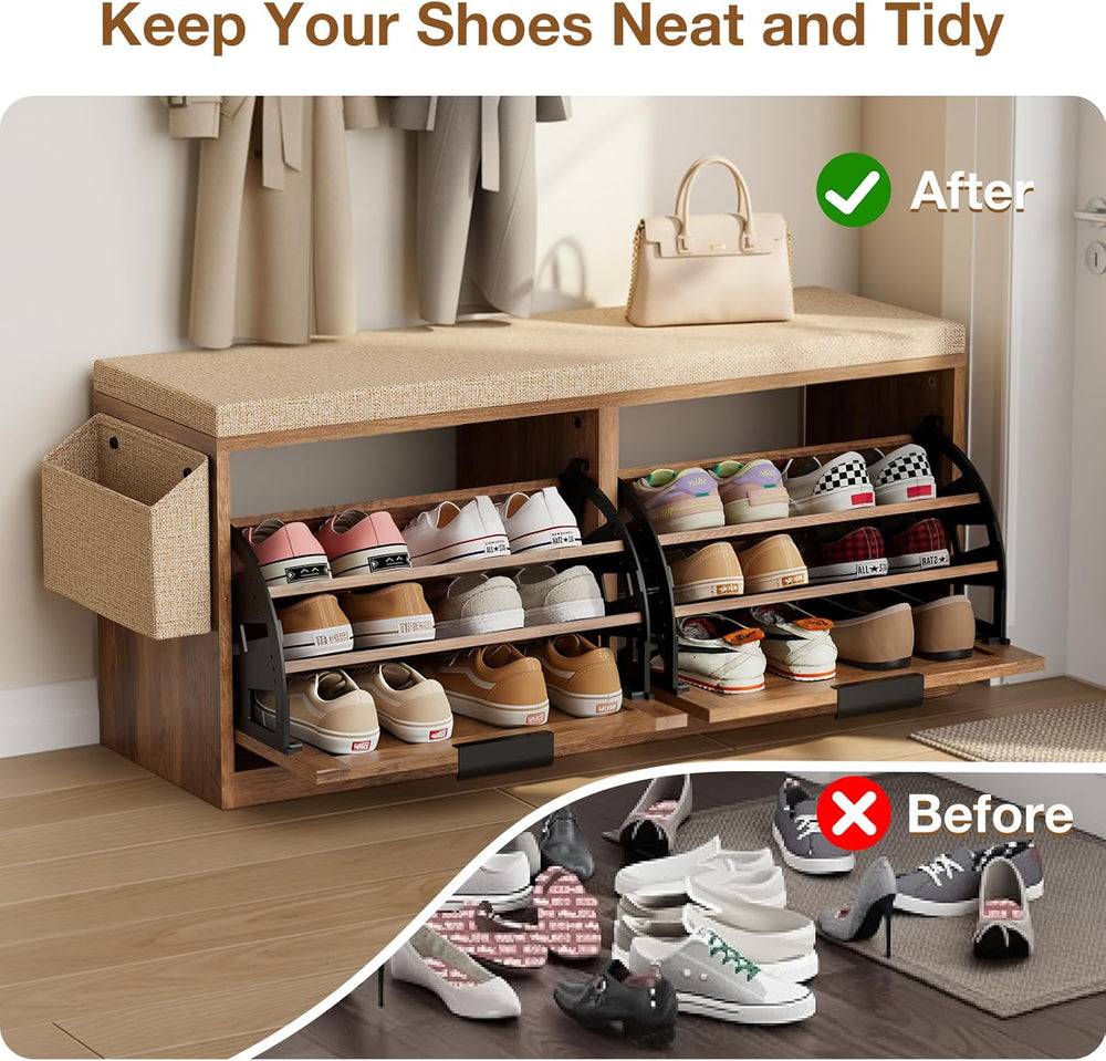 HOMMPA Shoe Storage Bench, Entryway Bench with Shoe Storage & 2 Flip Draw...