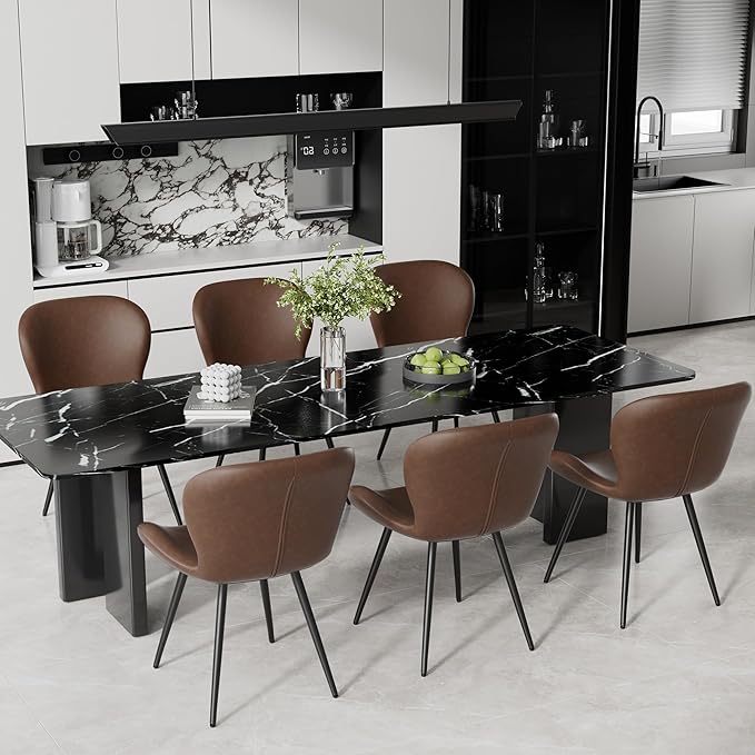 Nalupatio Dining Chairs Set of 4, Modern Dining Room Chairs Comfy Backrest Thick Upholstered Kitchen Chairs 19IN Height with Metal Legs Dark Brwon（Pu Leather）