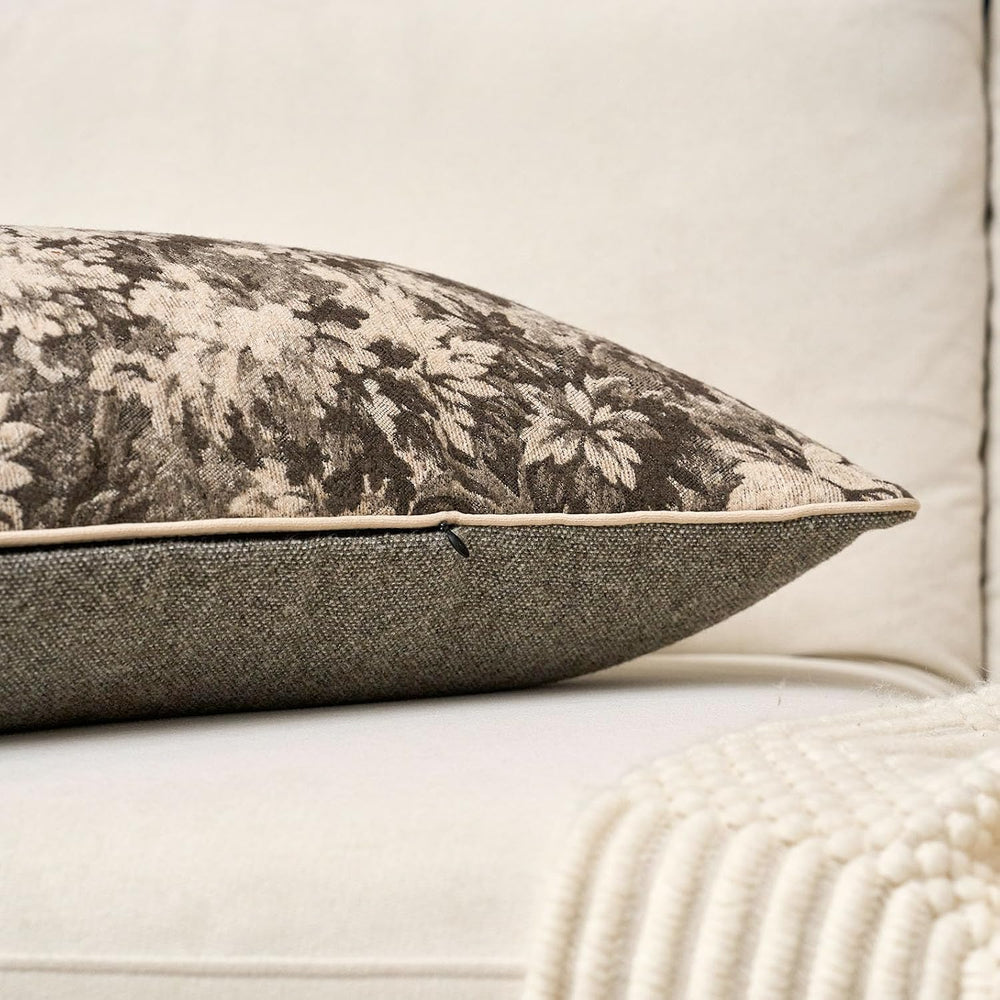 Yangest Neutral Floral Pillow Cover 14 x 36 Inches, Vintage Chenille Accent T...