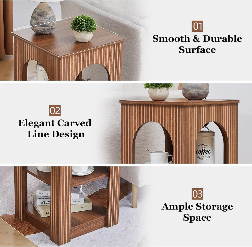 weselon End Table Set of 2, Mid-Century Modern Side Table with 3-Tier Storage...