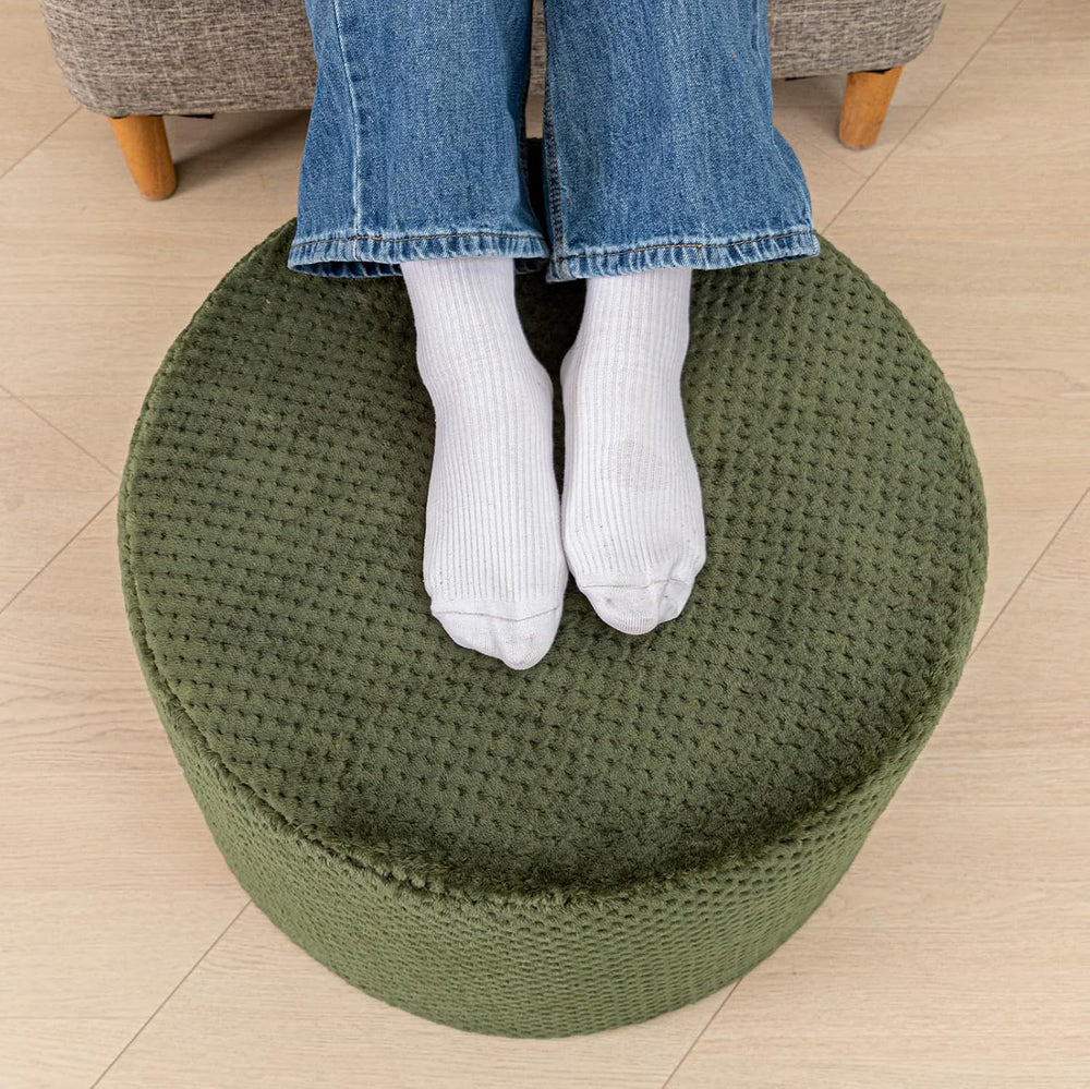 Poofieotto 20"x14" Round Foam Stuffed Pouf Ottoman - Modern Floor F...