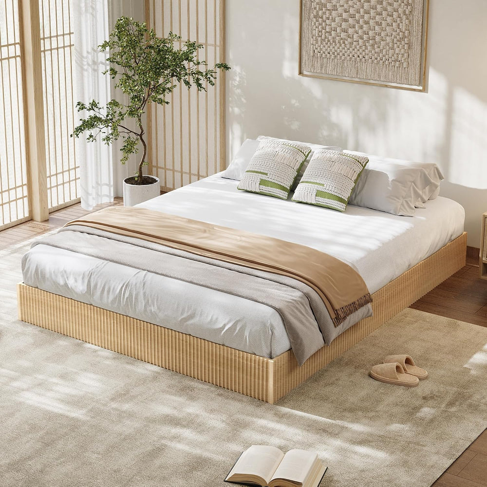 Garvee King Bed Frame, Wood Platform Bed with Fluted Design