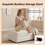 Modern Corduroy Sofa Storage Ottoman, Upholstered Memory Foam Footrest (Beige Footrest)