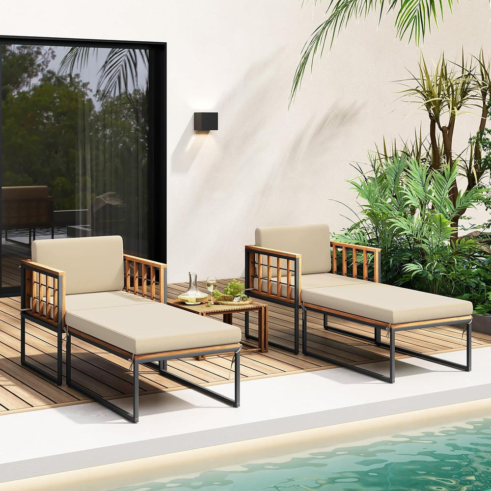Tangkula Outdoor Chaise Lounge Chair, Acacia Wood Heavy Duty 1200 lbs Weight ...