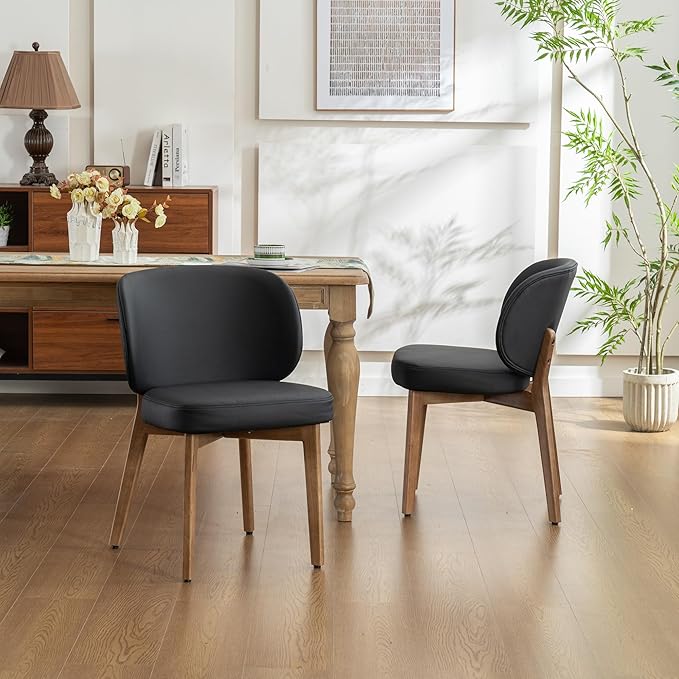 YOUNIKE Dining Chairs Set of 6 Mid Century Modern Kitchen Chair with High Back Faux Leather Upholstered Armless Chair 20" Wide Padded Seat with Wooden Legs for Kitchen Dining Living Room Bedroom Black