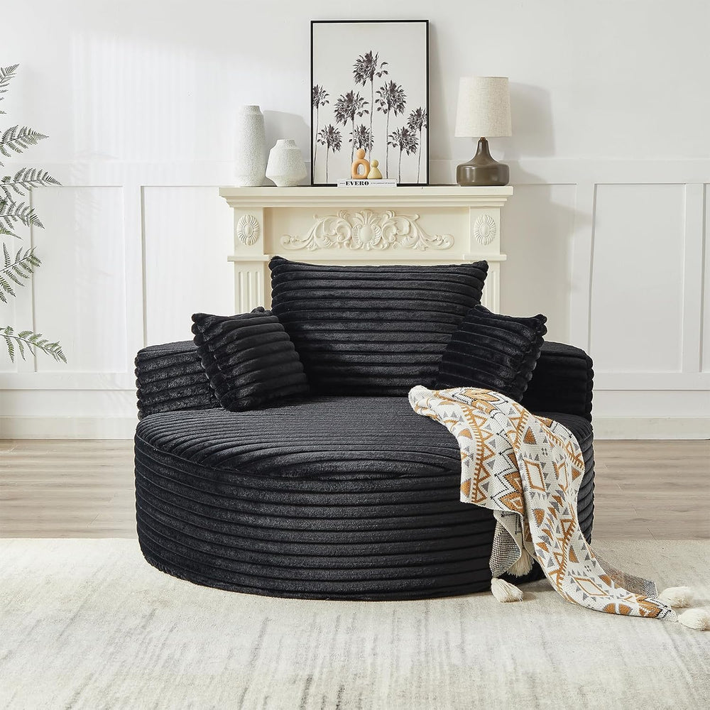 Oversized Round Chaise Longue Chair Indoor, Modern 55-inch Upholstered Cordur...