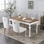 Dining Chairs Set of 2, Upholstered Tufted Linen Fabric Dining Room Chairs with High Back, Nailhead Trim and Solid Wood Legs, Modern Dining Chair for Dining Room, Kitchen(Beige)