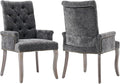 Upholstered Tufted Chenille Dining Chairs with Arms & Nailhead Trim – Solid Wood Frame & Legs, Modern Farmhouse for Dining, Kitchen & Living Room (Set of 2, Gray)