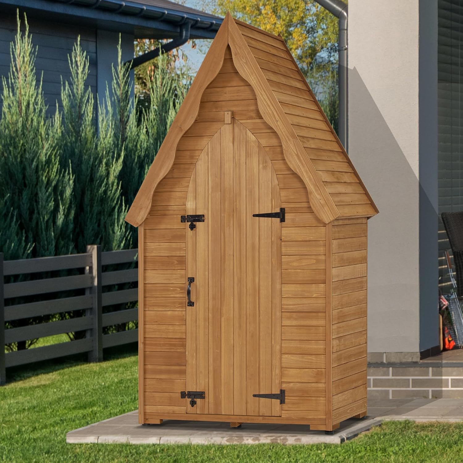 MCombo Large Outdoor Storage Cabinet with 6 Shelves (3.9 x 2.3 x 6.8 ft), Tall Storage shed, Wood Garden Tool Shed for Yard Patio Lawn, 1955