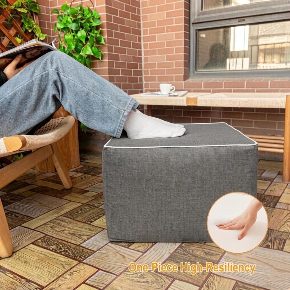 Outdoor Square Ottoman,Pouf Foot Rest for Patio Waterproof,Gray,20x20x14In | ...