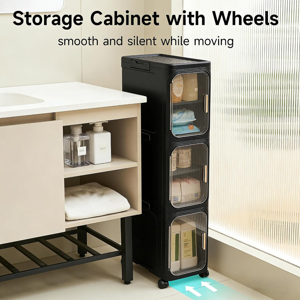 UFORU 4-Tier Tall Narrow Storage Cabinet- Plastic Slim Bathroom Storage Organ...