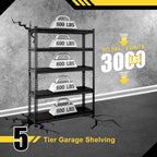 48" W Garage Shelving Heavy Duty，3000LBS Loads Metal Shelving Units and Storage,5-Tier Garage Storage Shelves Heavy Duty, Industrial Utility Shelves,48”W x 24”D x 78”H(Black)