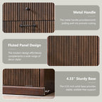 Modern Tilt Out Laundry Hamper Cabinet, 10 Gallon Fluted Trash Can Cabinet with Drawer, Wooden Hidden Garbage Can Cabinets with Laundry Basket, Free Standing for Bathroom and Kitchen, Brown