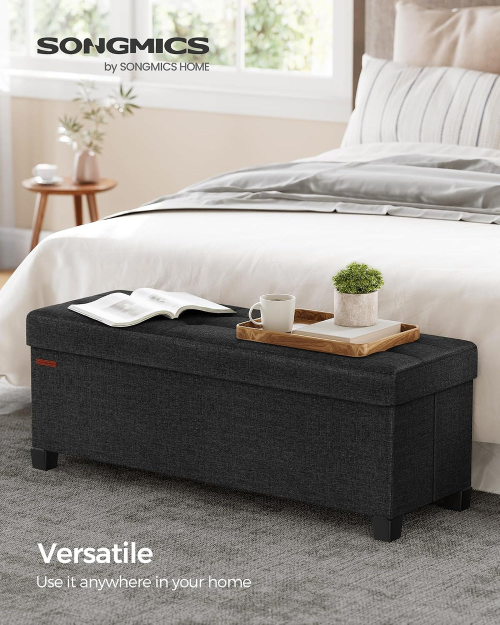 SONGMICS Storage Ottoman Bench, Foldable Foot Rest with Legs, 15 x 43 x 15.7 ...