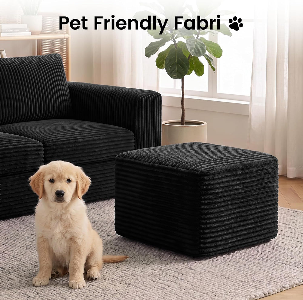27.6" Floor Ottoman, Plush Corduroy Ottoman Foot Rest for Couch in a Box...