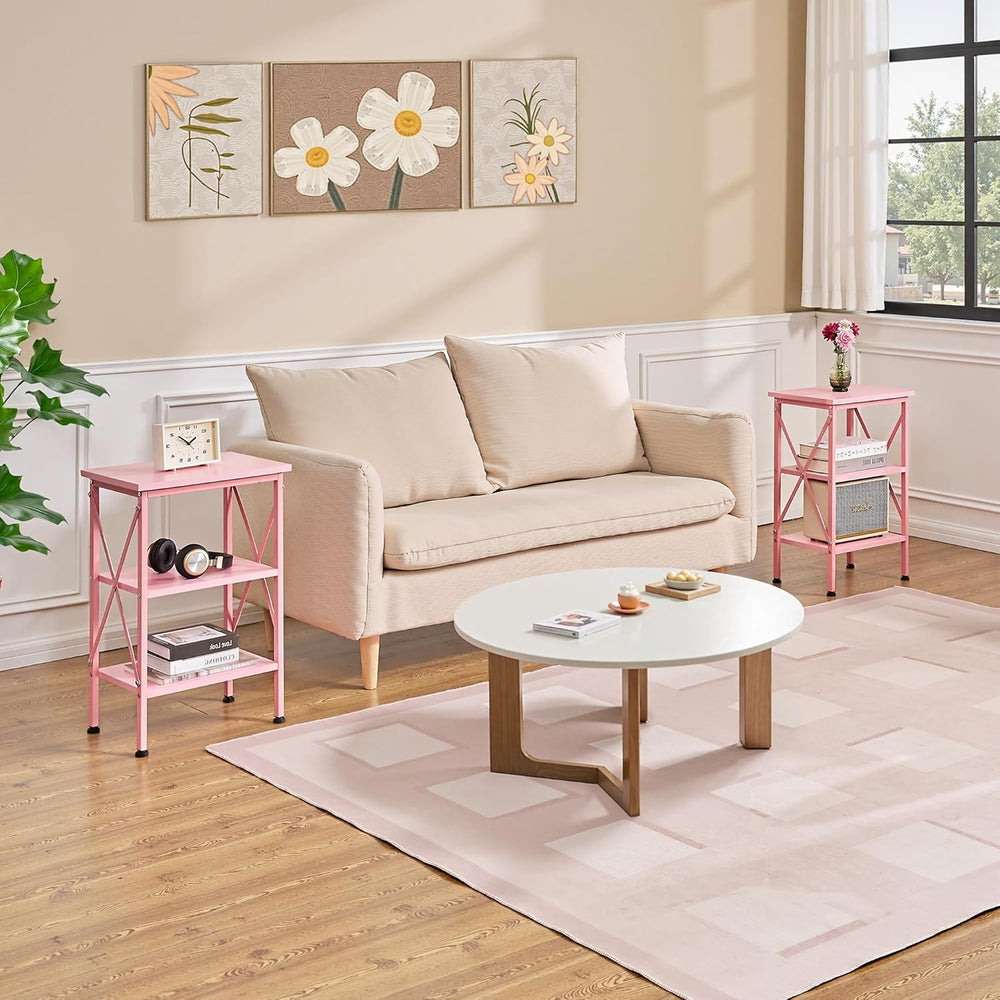 VECELO End Side Table Night Stand Set of 2,X-Design with Storage Shelf for Be...