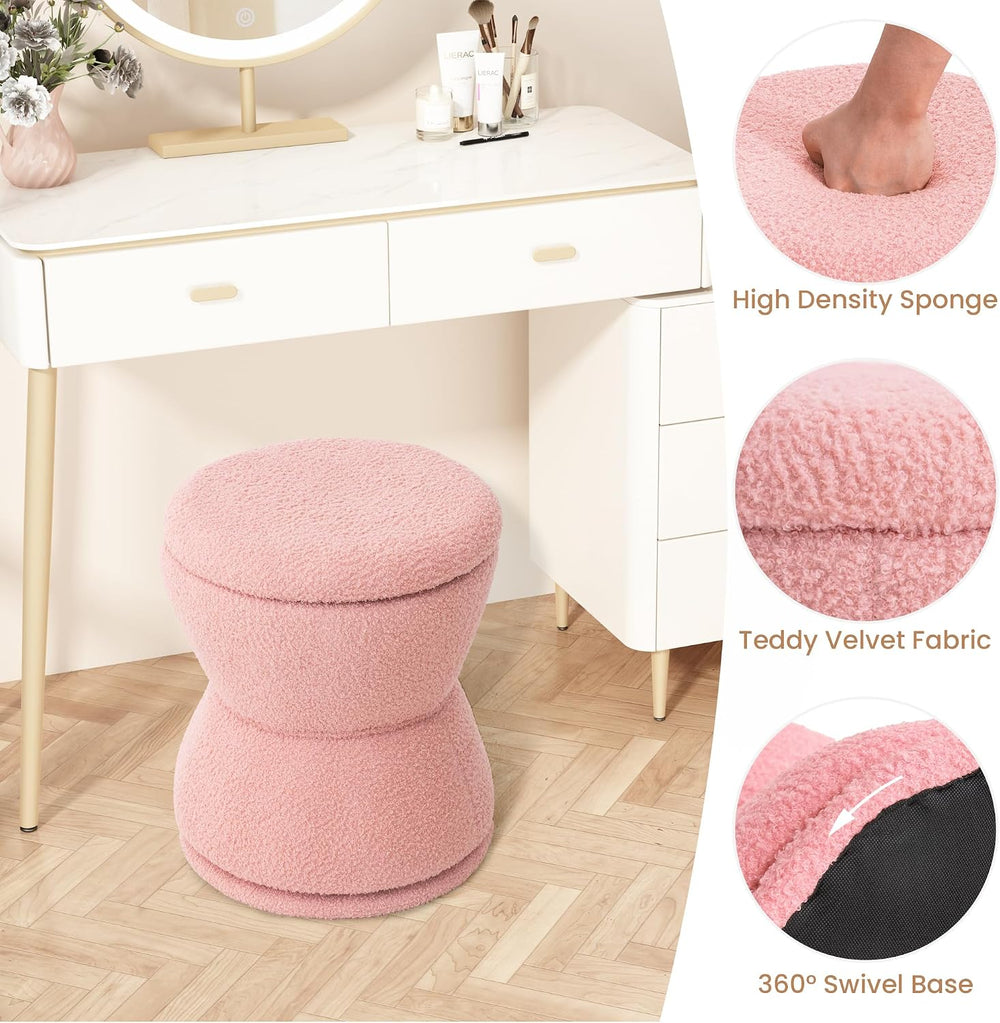 EazeHome Round Ottoman with Storage, 360° Swivel Boucle Ottoman Vanity Stool,...