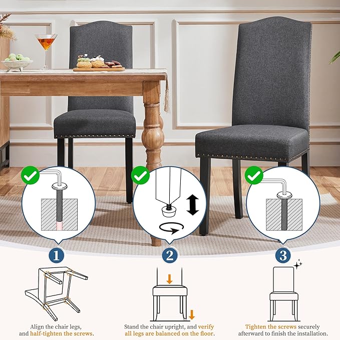 Yaheetech Upholstered Dining Chairs Set of 2, Modern Kitchen Chairs with Nail...