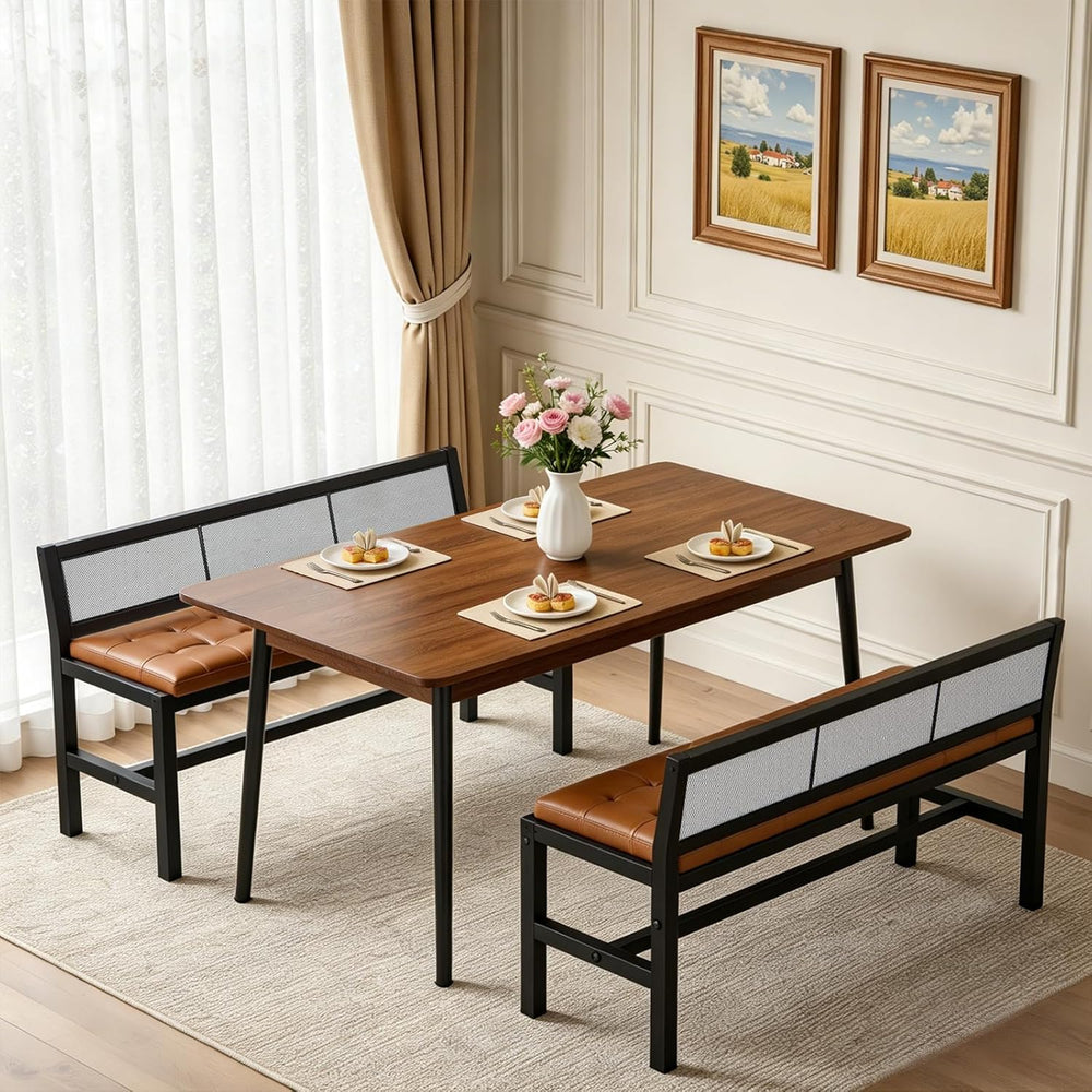 YATINEY Dining Bench, 39.4'' Kitchen Bench with Back, Dining Room Ben...