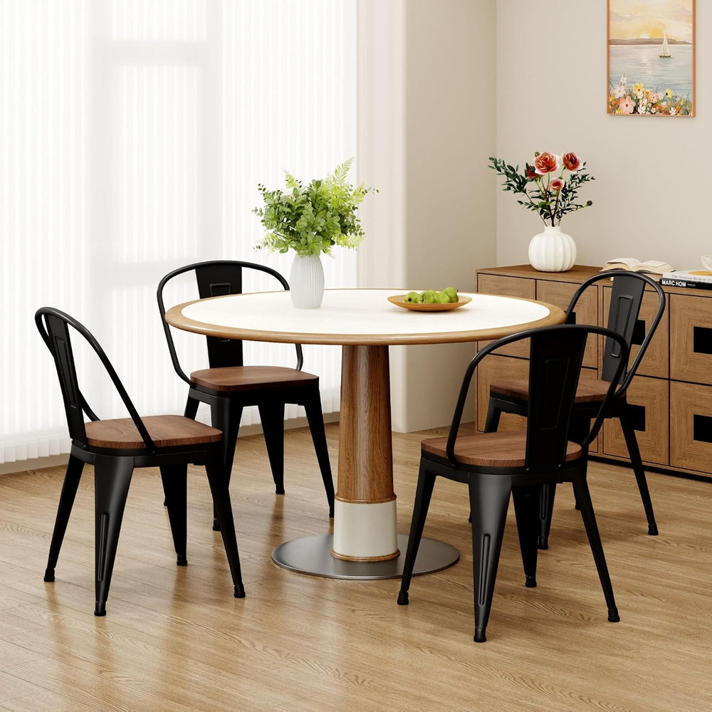18 Inch Metal Dining Chairs Set of 4 Farmhouse Kitchen Chairs with Wooden Sea...