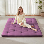 Japanese Floor Futon Mattress Queen Size 60"x 80", Foldable Floor Bed Mattress, Portable Tatami Mat Sleeping Pad, Folding Futon, Roll Up Floor Lounger for Guest Room Dormitory (Purple)