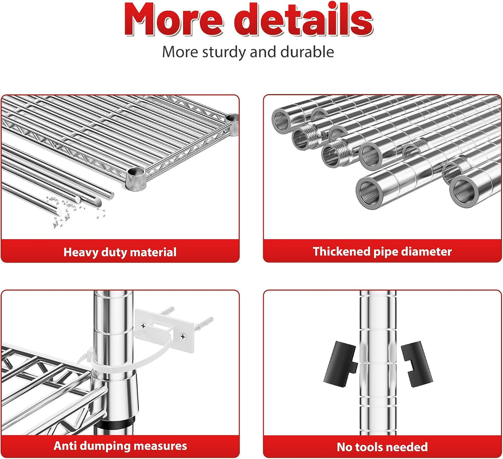 REIBII 72.8" Wire Shelving with Wheels,5 Tier 1653LBS Heavy Duty Shelves...